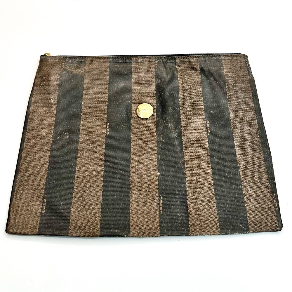 Fendi Black and Brown Striped Toiletry Bag Clutch Pouch